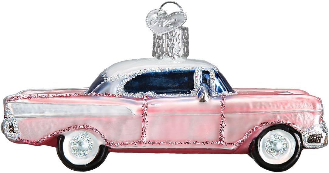 Glass Blown Ornament Classic Car (46023) , Pink