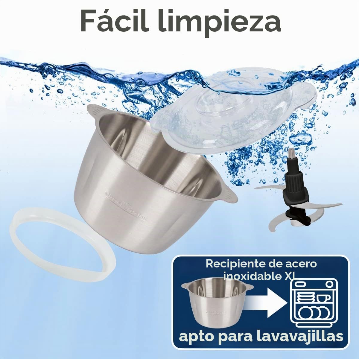 ProfiCook PC-MZ 1227 - Picadora eléctrica con función de trituración de hielo, cortador de verduras, recipiente de acero inoxidable de 1,7 l, cuchillo combinado para 2 o 4 cuchillas