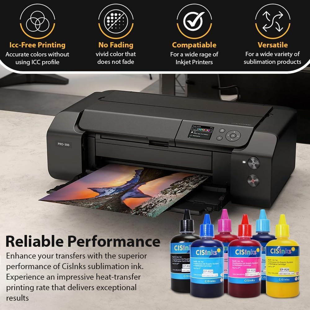 Cisinks 100ml Sublimation Ink Refill - for EcoTank, Supertank, Artisan Inkjet Printers Heat Press Transfer on T-Shirt, Mugs, Pillows, Phone Case - Light Magenta
