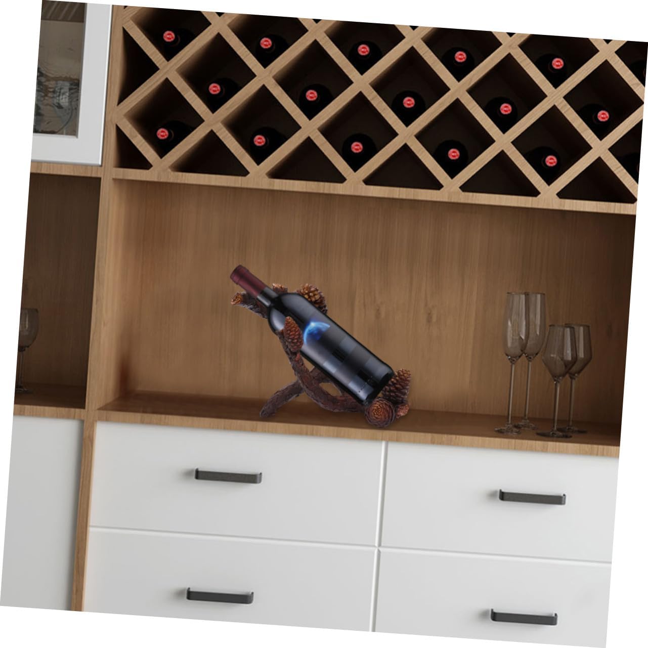 Uonlytech Resin Wine Rack Pine Boughs Tabletop Bottle Holder Decorative Home Decor for Birthday Wedding