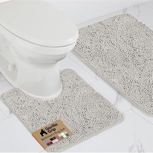 GORILLA GRIP Bathroom Area Rug Sets 2 Piece, Soft Chenille 30x20 Light Gray