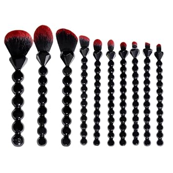 COSHINE Unique Diamond and Pearl Design Makeup Brush Set, 10pcs Cute Complete Powder, Concealer, Blush, Eye Shadow Cosmetic Brushes Kit BLACK
