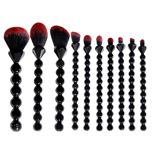 COSHINE Unique Diamond and Pearl Design Makeup Brush Set, 10pcs Cute and Full Complete Powder, Concealer, Blush, Eye Shadow Cosmetic Brushes Kit (BLACK) - BLACK