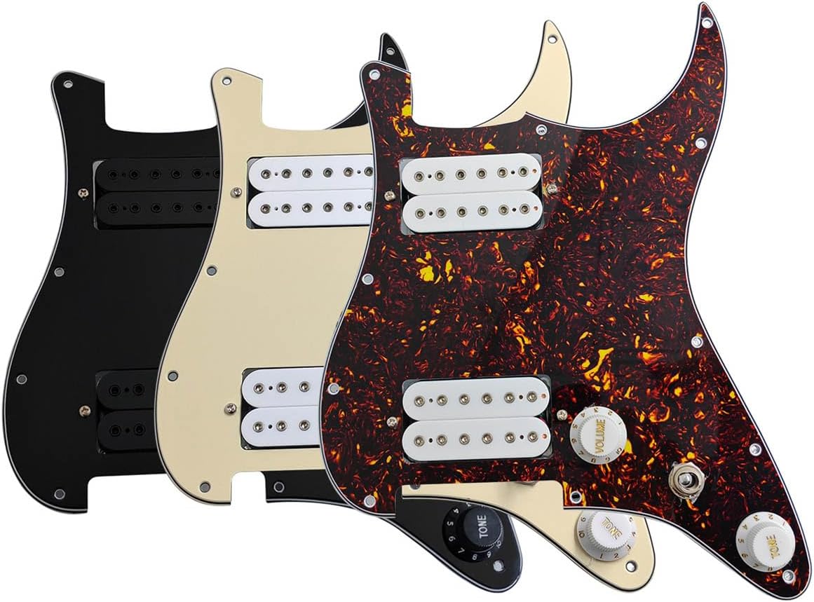 Yukiomi 11-Hole 3-Ply HH Prewired Loaded Pickguard w/Alnico 5 HH Humbucker Pickups Compatible with USA/Mexican FD Standard Stratocaster Strat Black 3 Ply