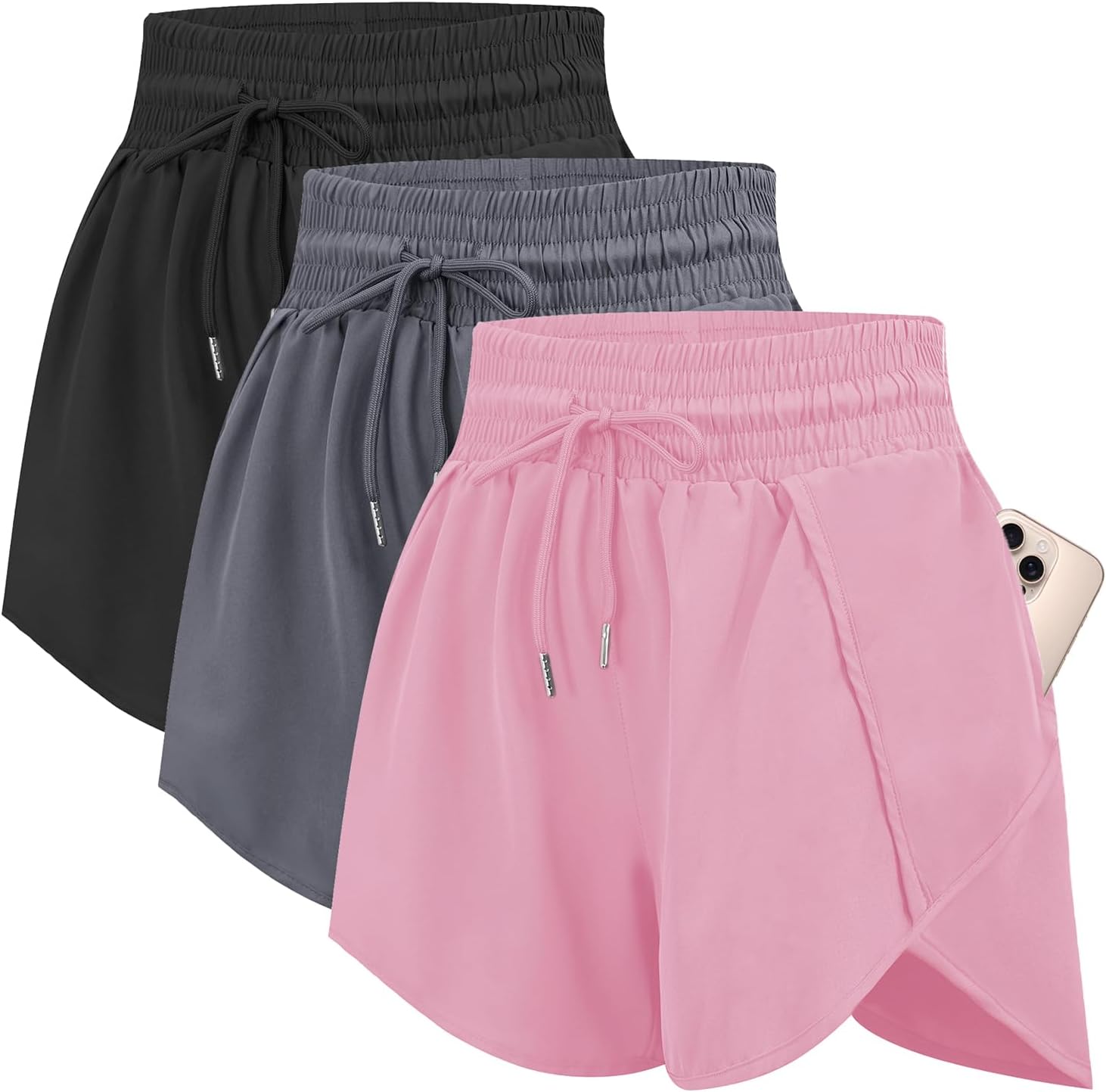 Women's Running Shorts High Waisted Athletic Workout Shorts Gym Quick Dry Casual Shorts with Liner Zipper Pocket