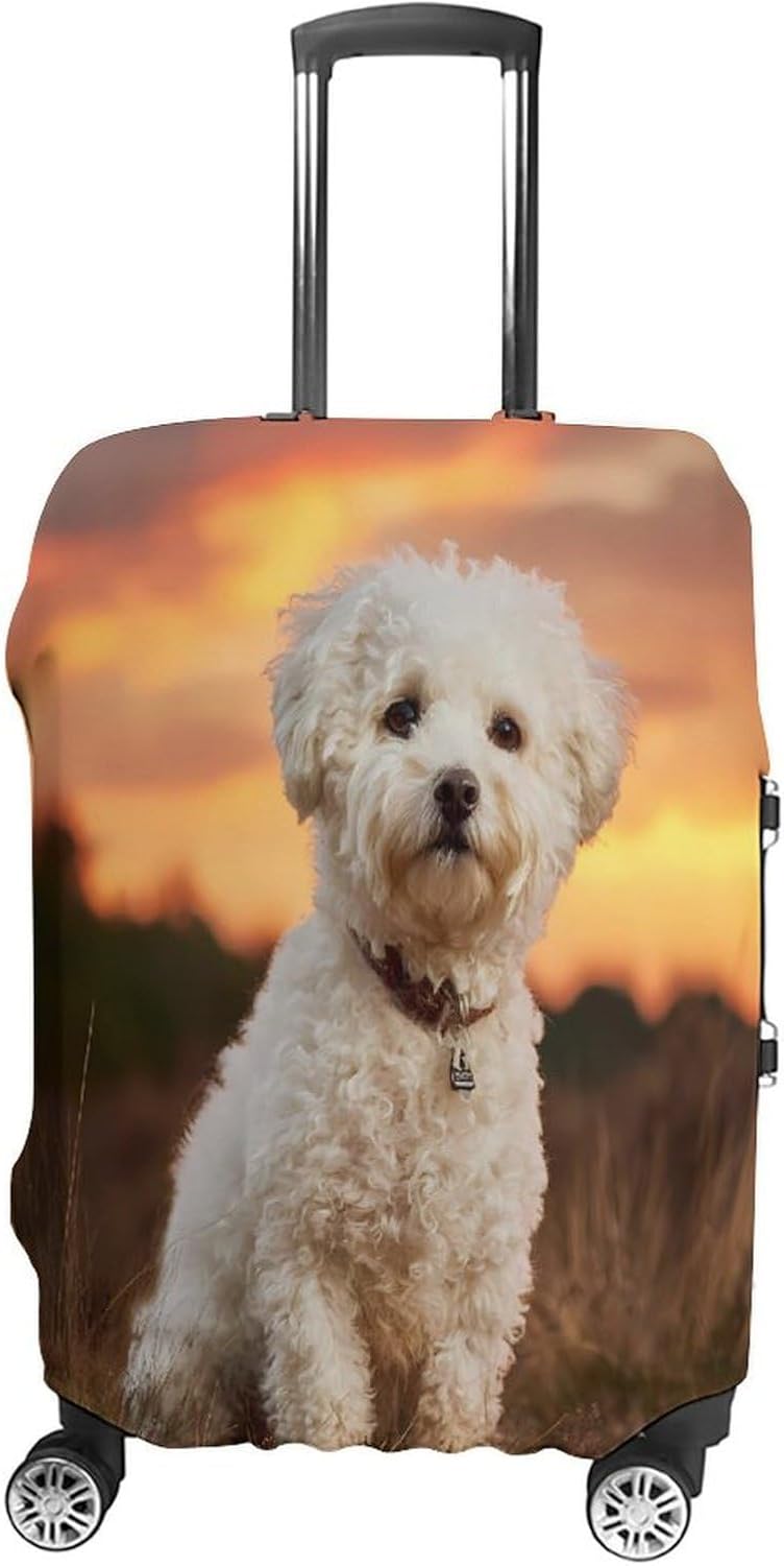 Bichon Frise Dog Sunset Funny Travel Luggage Case Cover Elastic Suitcase Protector Washable Baggage Covers Fits 19-32 Inch