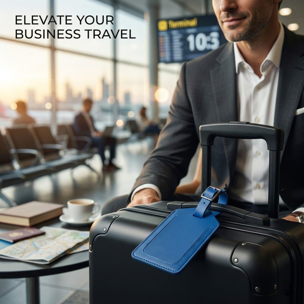 [2 Pack] Luggage Tags, Leather Case Luggage Bag Tags Travel Tags for Travel Bag Suitcase (Cobalt Blue)