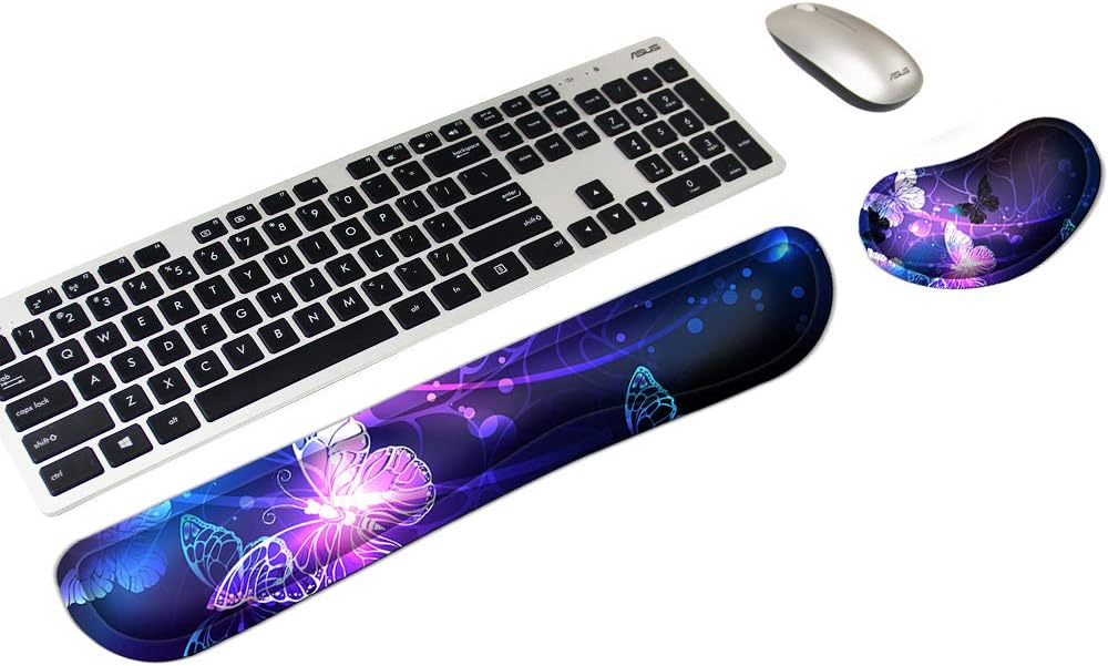 RICHEN Wrist Rests for Keyboard and Mouse Memory Foam Wrist Rest Pad Hand Arm Support Set for Gaming,Office,Computer Laptop and Mac - Anti-Slip & Comfortable for Easy Typing & Wrist (Butterflies)