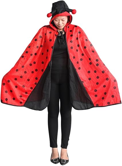 Marienkäfer Kostüm Damen - Rot-Schwarzer Umhang Mit Kapuze Für Karneval & Halloween