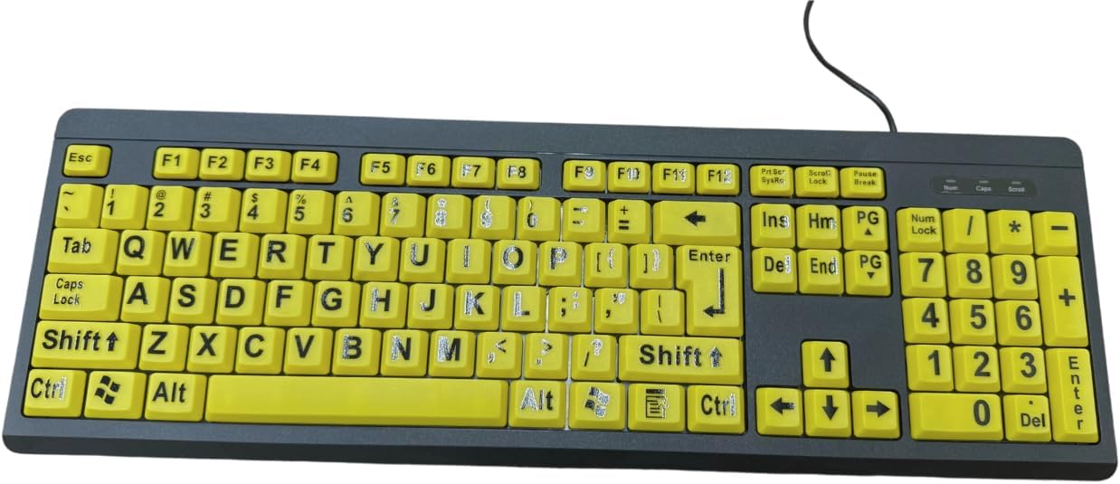 The Low Vision Store Large Print Computer Keyboard. Yellow Keys Black Letters