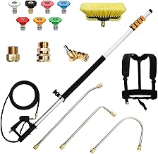 Teleskop Hochdruckreiniger Zauberstab, 7,3 m Hochdruckreiniger Sprühstab Set mit 7 Sprühdüsenspitzen, Bürstenkopf, Dachrinnenreiniger, 2 Schlauchadaptern und Stützgurt