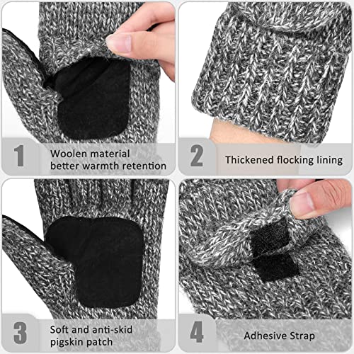 Atarni Winter Knit Warm Fingerless Gloves: Convertible Wool Mittens For Men & Women - Warm Thermal Knit Flip Top Snow Glove For Cold Weather, Grey #TOP2