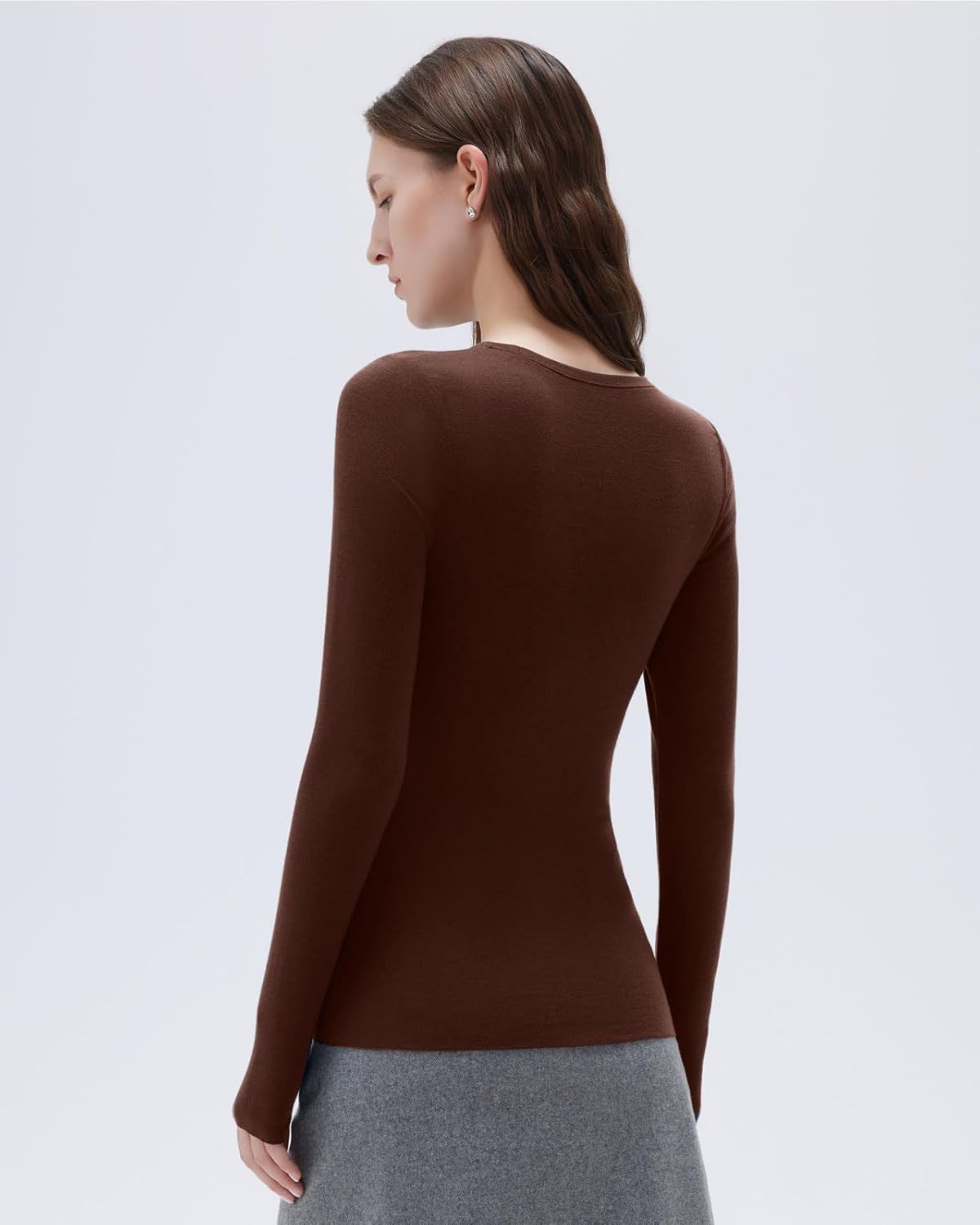 SUUKSESS Cloud Cashmere Women Crew Neck Fitted Long Sleeve Shirt Basic Knit Tops - Image 2