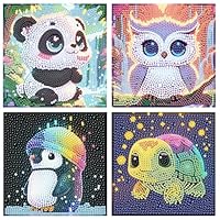 Diamond Painting - Set di 4 diamanti per bambini, con simpatici animali, per bambini a partire da 6, 7, 8, 9, 10, 11, 12 anni, fai da te