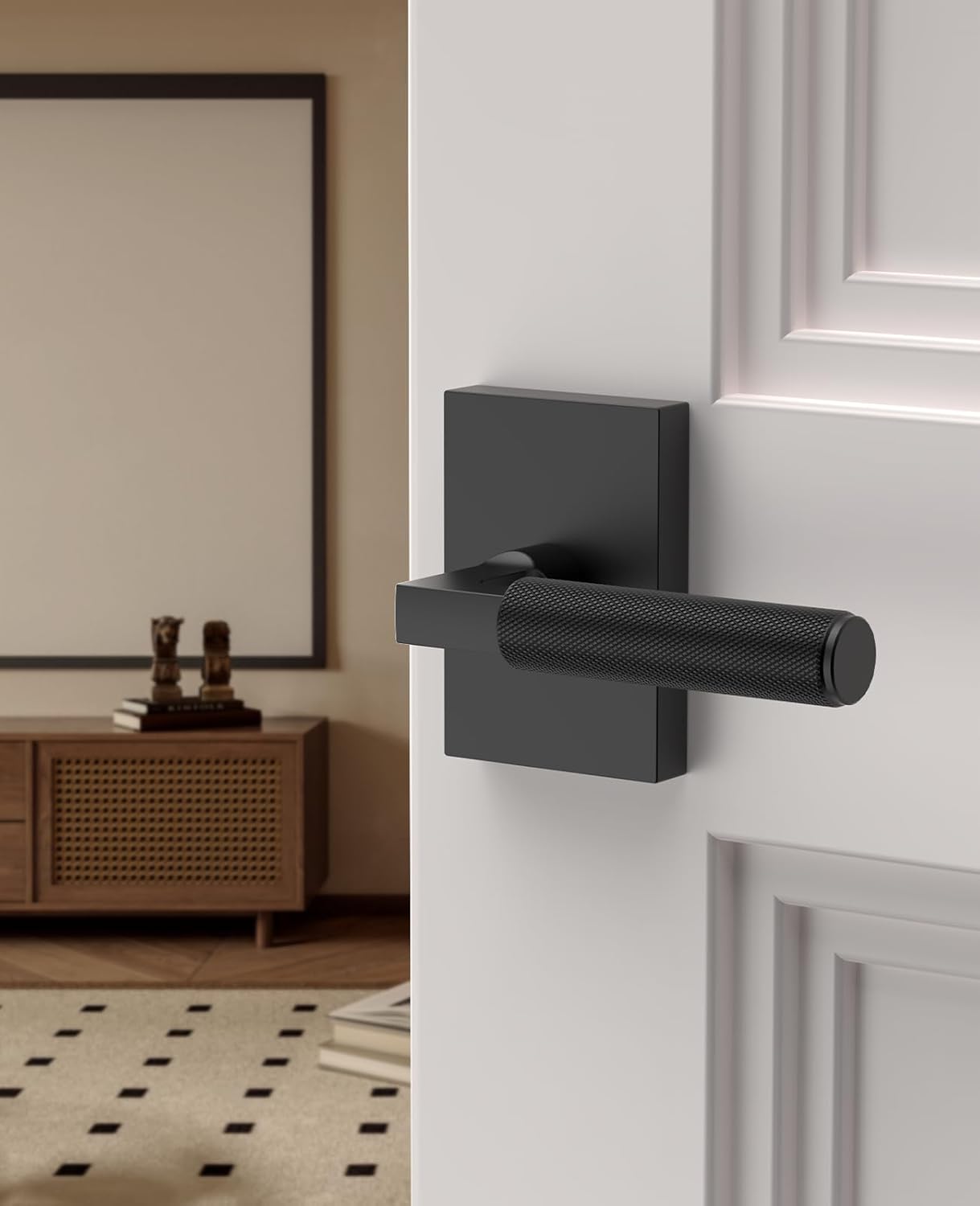 asidrama 8 pack privacy black door handles, door lever with door knobs indoor for bedroom or bathroom, heavy duty door handles interior with locks for left right sided doors matte black 8 privacy