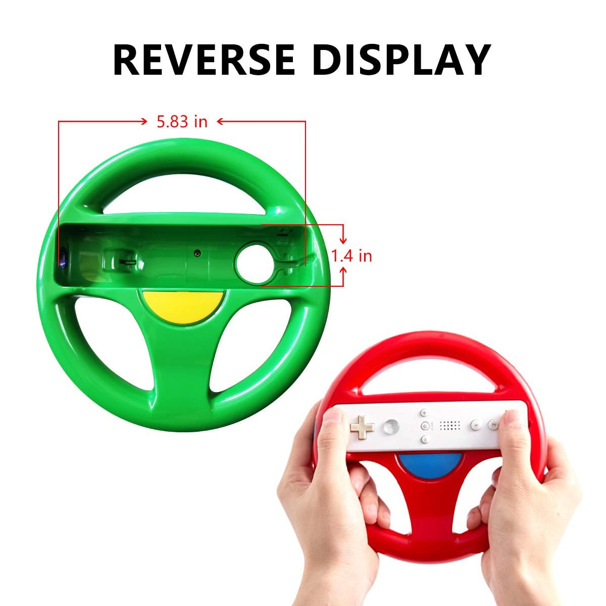DOYO 2 Pack Steering Wheel for Nintendo Wii and Wii U Remote Controller, Racing Wheels Games Accessories for Mario Kart (Red+Green)