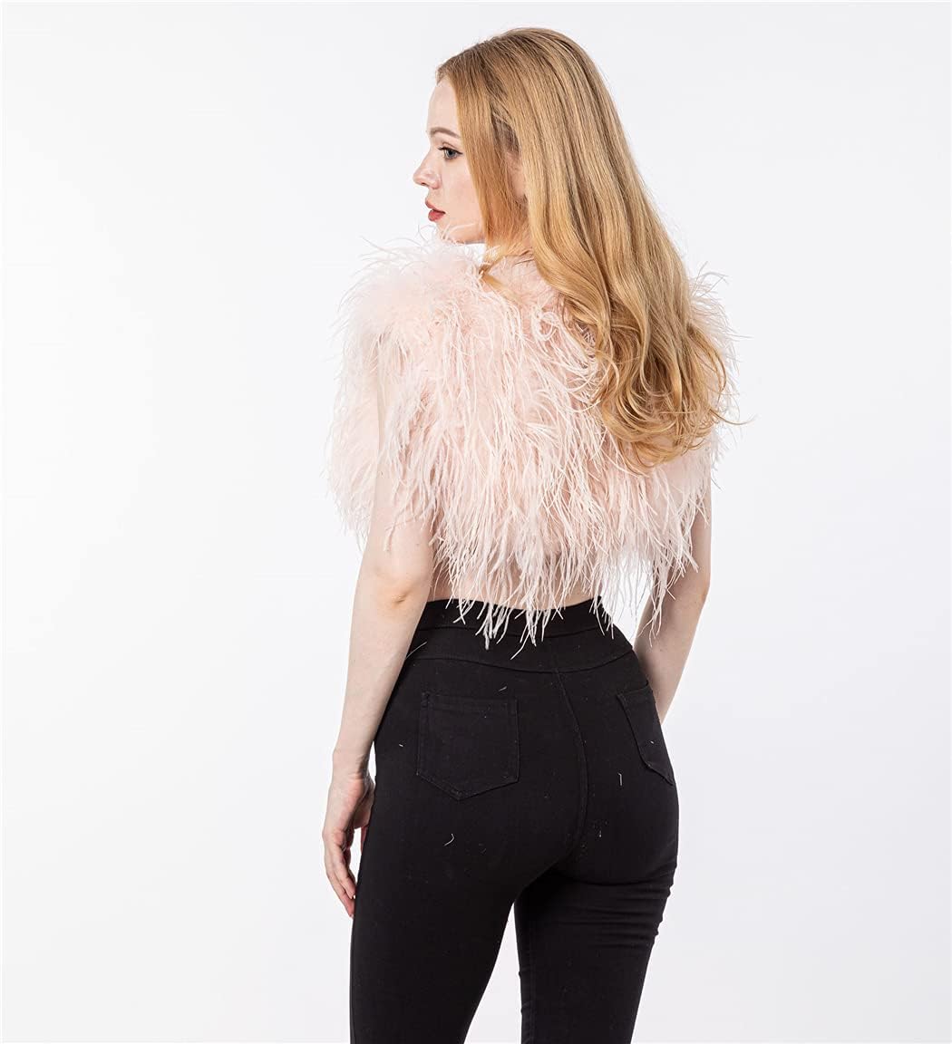 Women Ostrich Fur Feather Small Vest Bolero for Wedding for Party Bride Furry White Color Blush Fluffy Luxurious Romantic