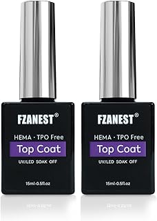 FZANEST Gel Top Coat HEMA-Free, No Wipe Top Coat Nail Polish Smooth High Shine Gel Finish Soak Off UV LED