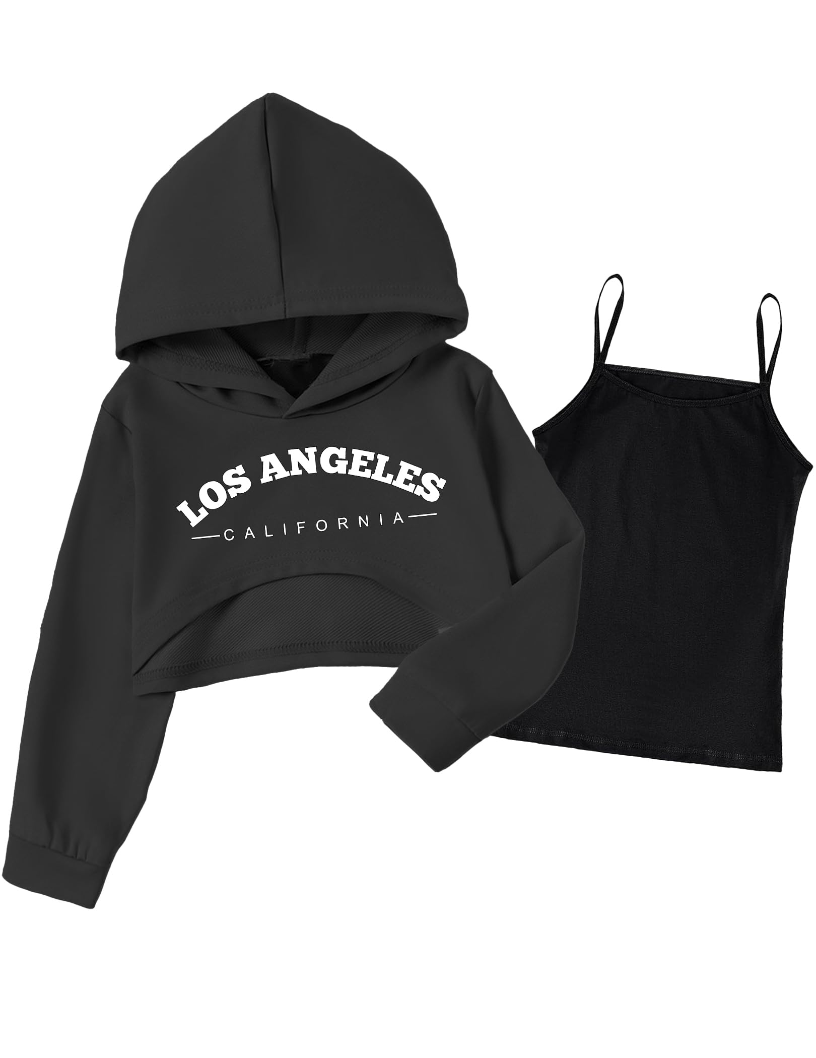 Arshiner Girls Cropped Sweatshirt Long Sleeve Shirts High Low Hem Crop Tops for Teens Kids Hoodies with Cami 5-14 Years