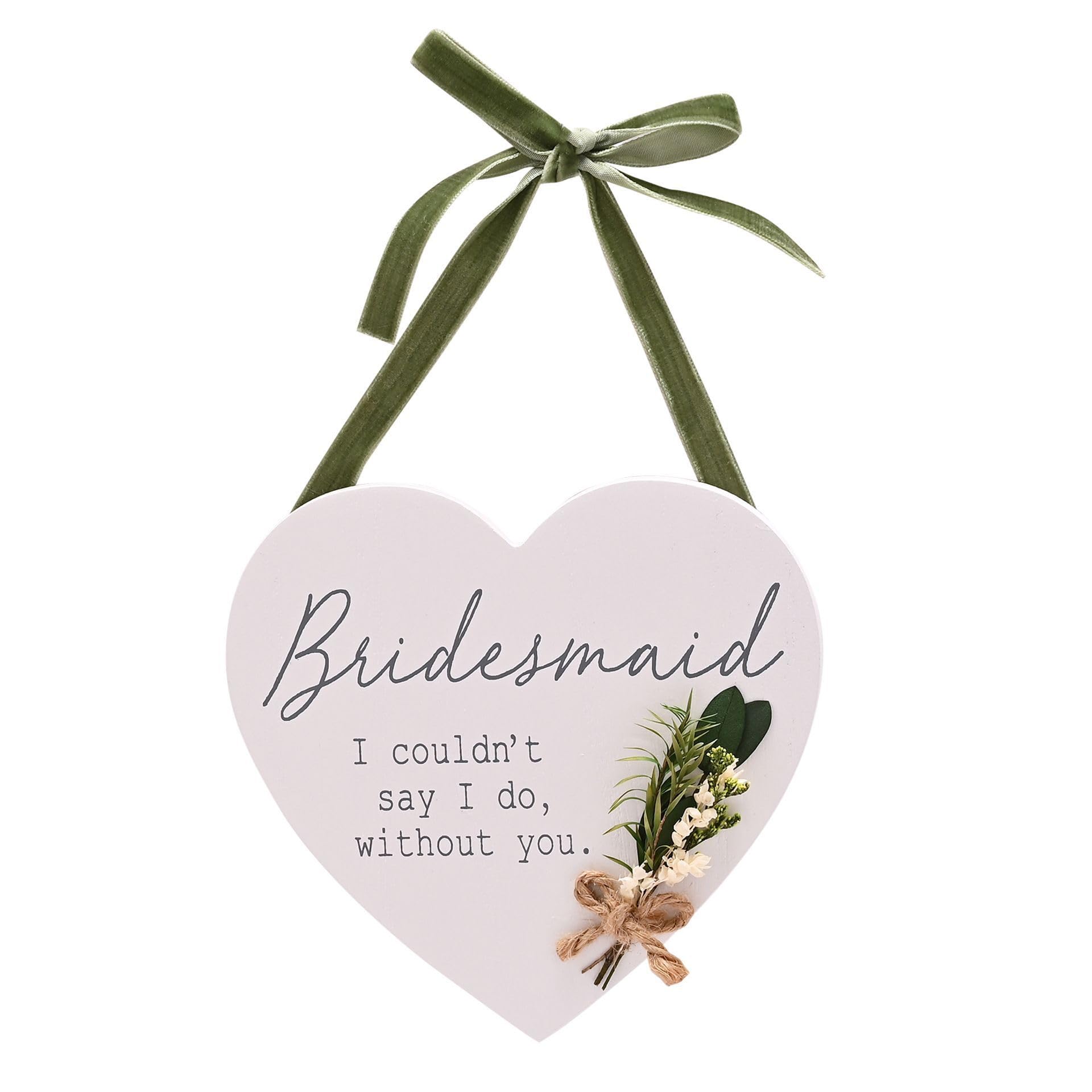 Widdop & Co Love Story Heart Hanging Plaque for Bridesmaid – Elegant Wooden Heart Sign with Faux Flowers & Velvet Ribbon – Wedding Keepsake Gift for Bridal Party, Friends & Décor