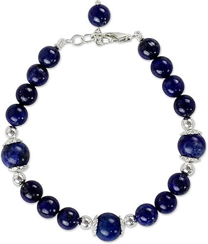 NOVICA Lapislázuli Plata de ley 925 pulsera con abalorio, 7.75," "Deep floral