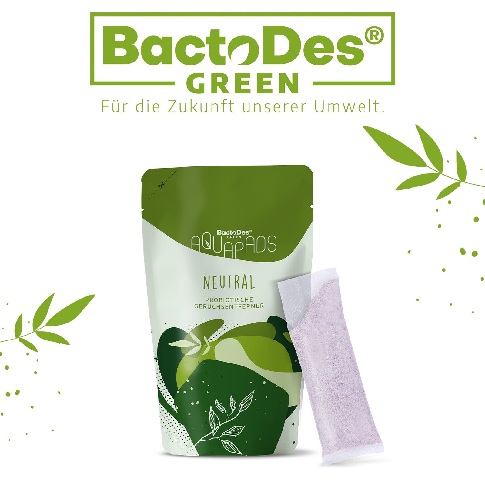 BactoDes Green Aqua Pads, Neutral Geruchsentferner Geruchskiller Lufterfrischer, Pulver Tütchen zum Mischen, 3x 4 Stück