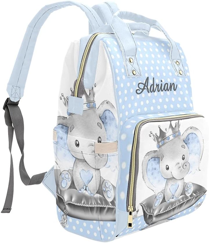 Personalized Elephant Diaper Bag Backpack with Name Custom Nursing Baby Bags Shoulders Travel Bag Daypack