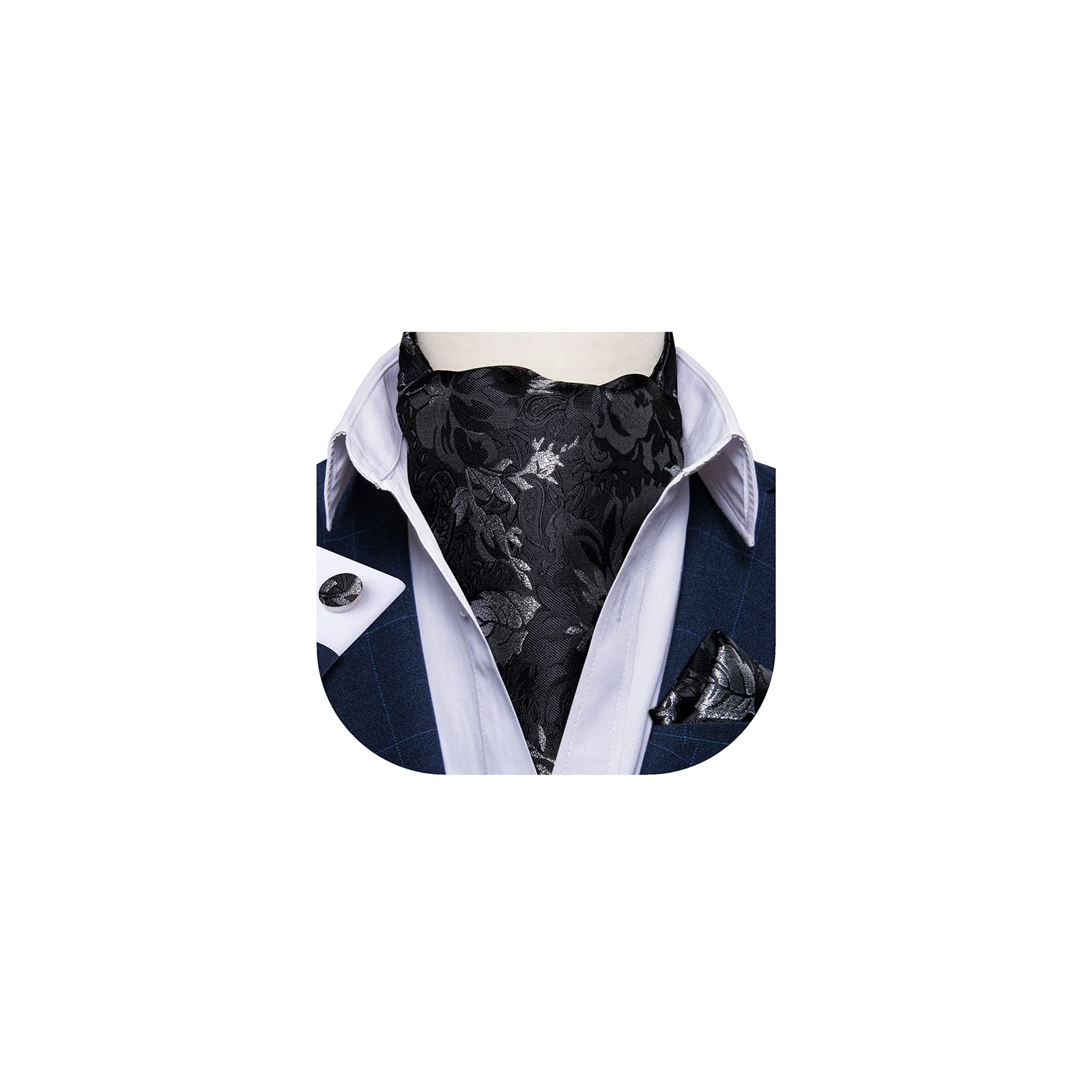 DiBanGu Jacquard Woven Ascot Silk Cravat Set for Men Wedding