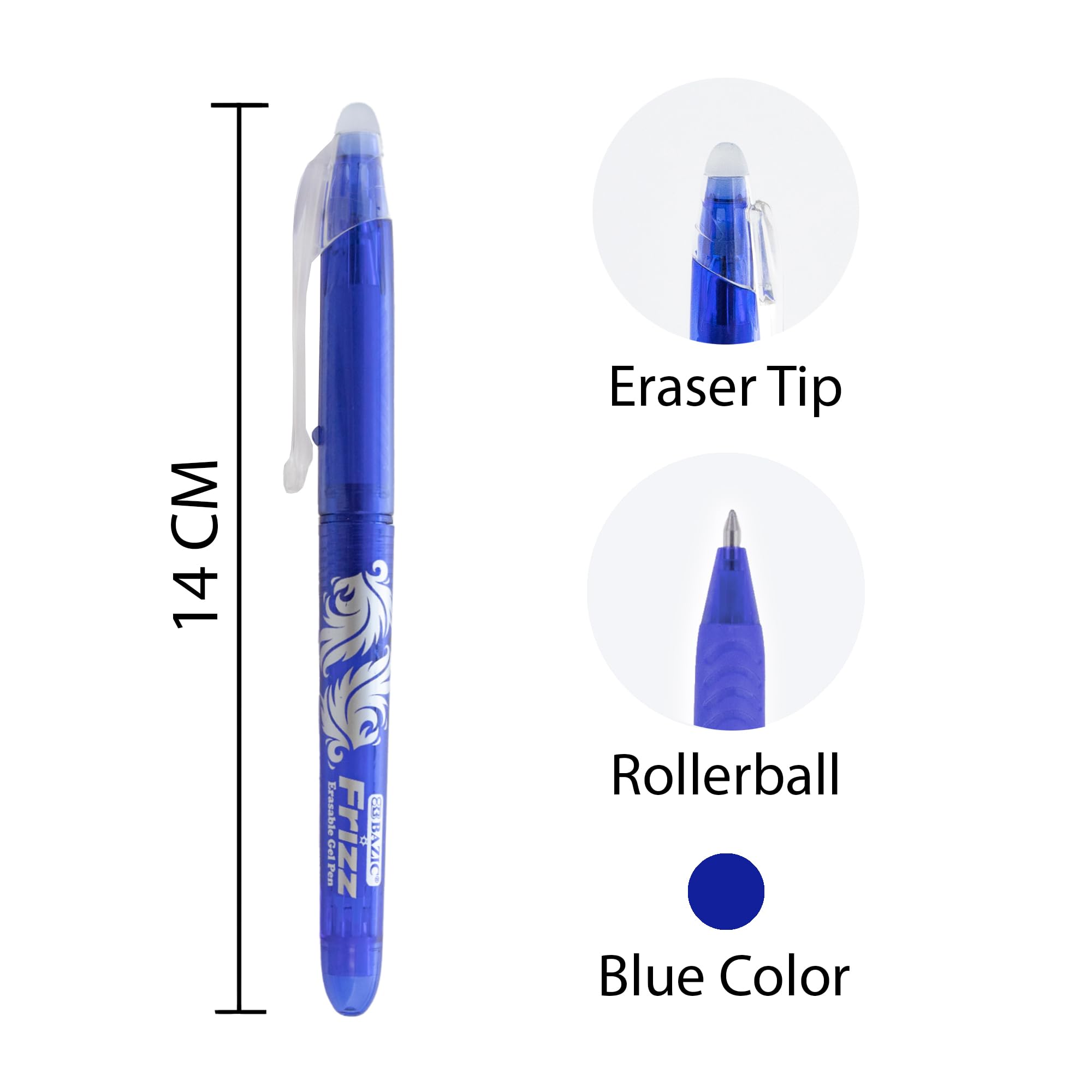 BAZIC Frizz Blue Erasable Gel Pen w Grip — view 2