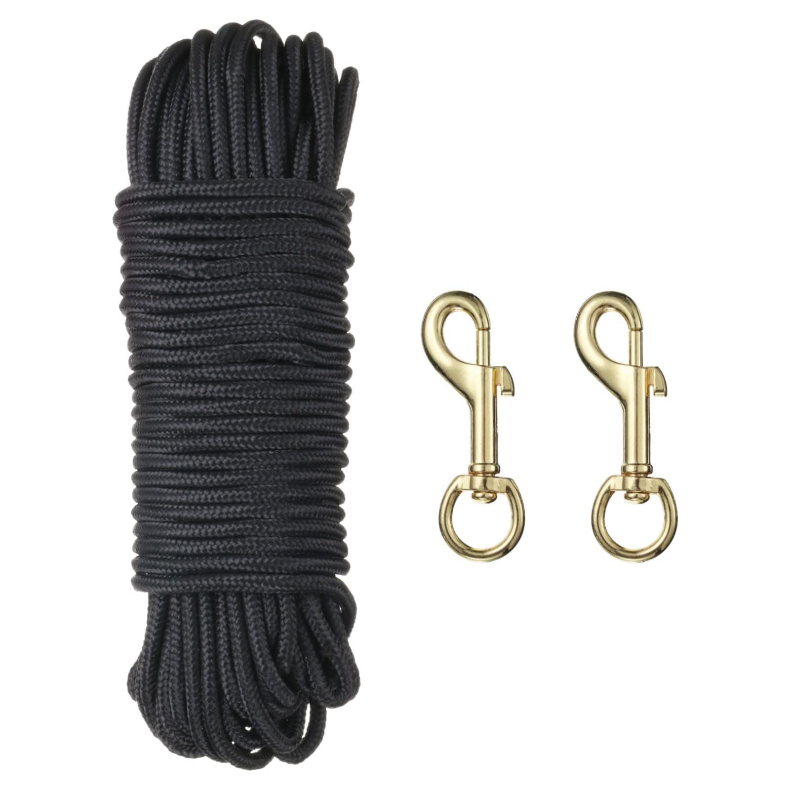 sourcing map 50Ft Flag Pole Rope Kit, Flag Pole Halyards Rope 1/4" Thick with 2 Pcs Zinc Alloy Swivel Flagpoles Clips Hook, Nylon Flagpole Line Rope Black