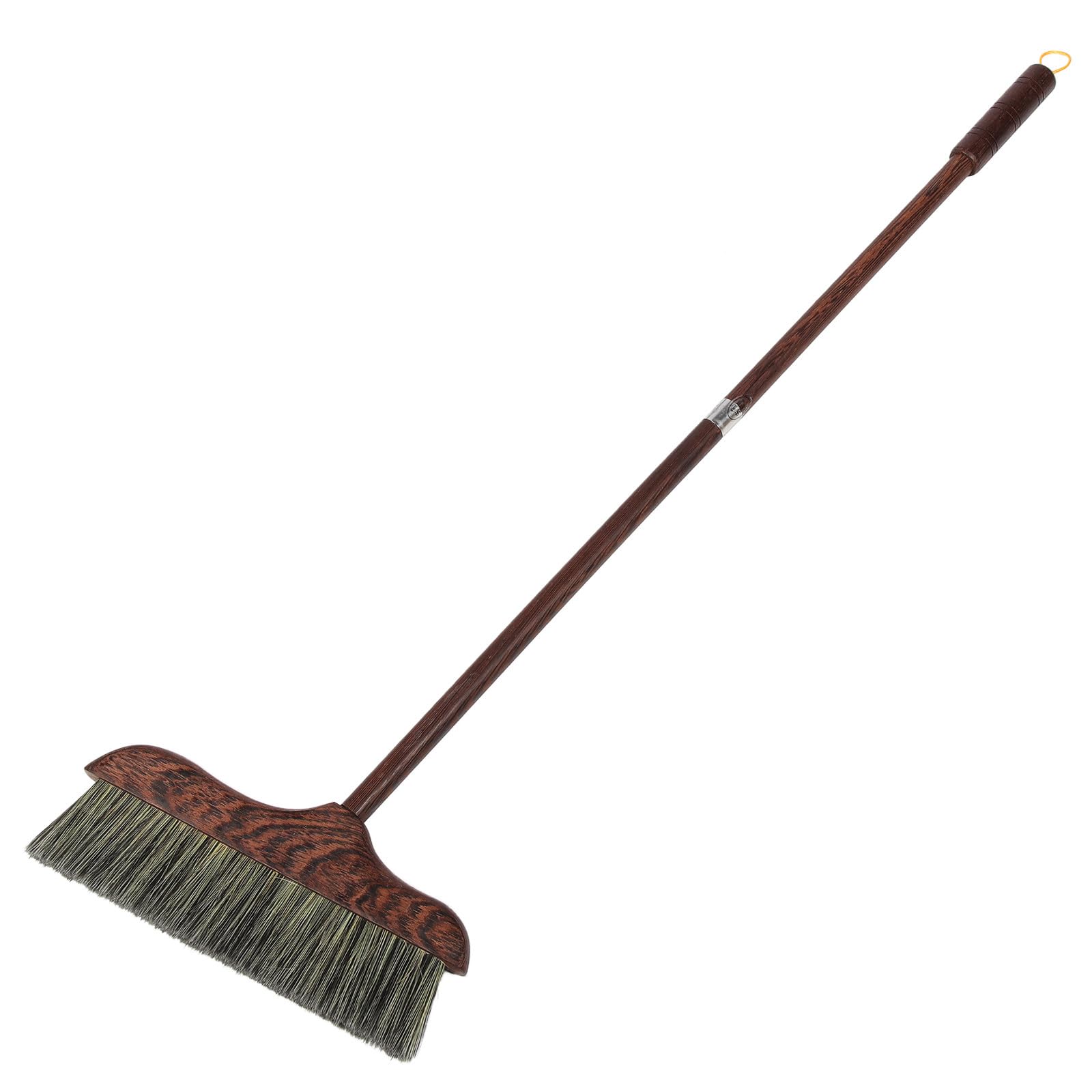 SECFOU Escoba de Madera de Pollo Castaño Mango Largo 90x28 Cm Cerdas Negras Suaves y Antiestáticas para Limpieza de Hogar, Baño y Patios, Herramienta Eficaz para Barrer Polvo y Cabello