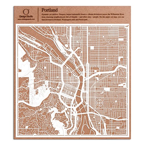 ポートランド切り絵地図、白、30x30センチ、オリジナルデザインペーパーアート、アイデアギフト