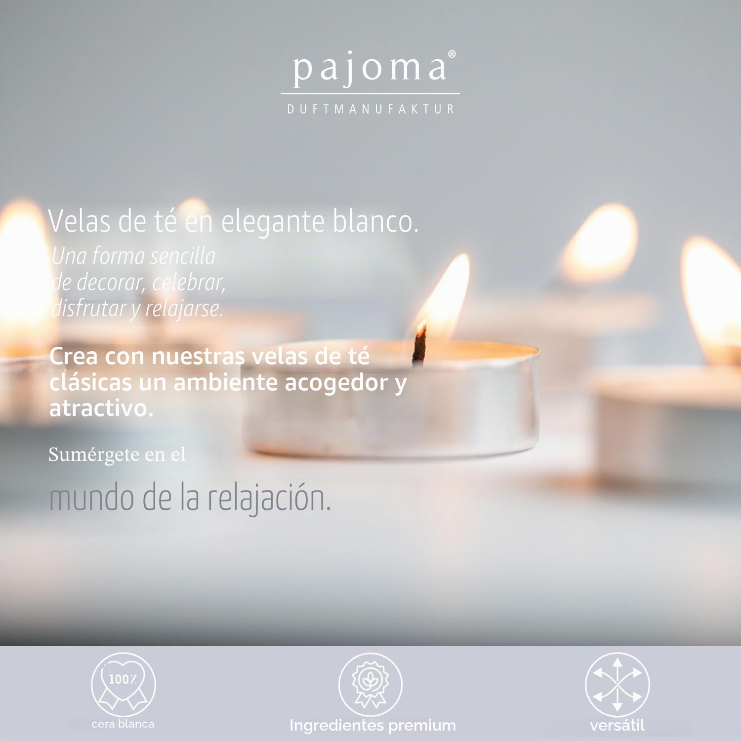 Pajoma - Velas de té sin Perfume, 100 Unidades, Tiempo de combustión: 8 Horas. Velas de té Gastro, Durchmesser: 3,8 cm