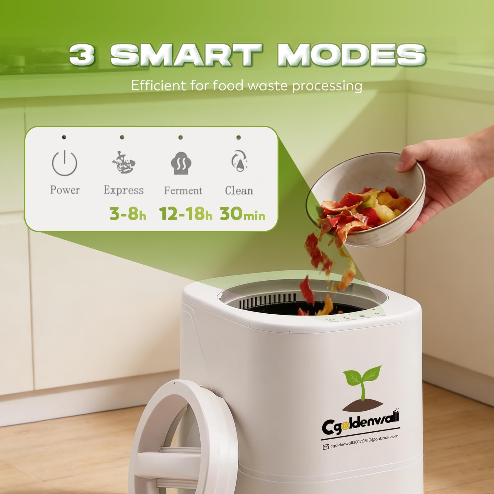 CGOLDENWALL Compostador Eléctrica de Cocina 4.2L, Compostaje Inteligente con Modos Express y Fermentación, Reducción 90‑95% de Residuos, Sin Olor, Autolimpieza, Blanco