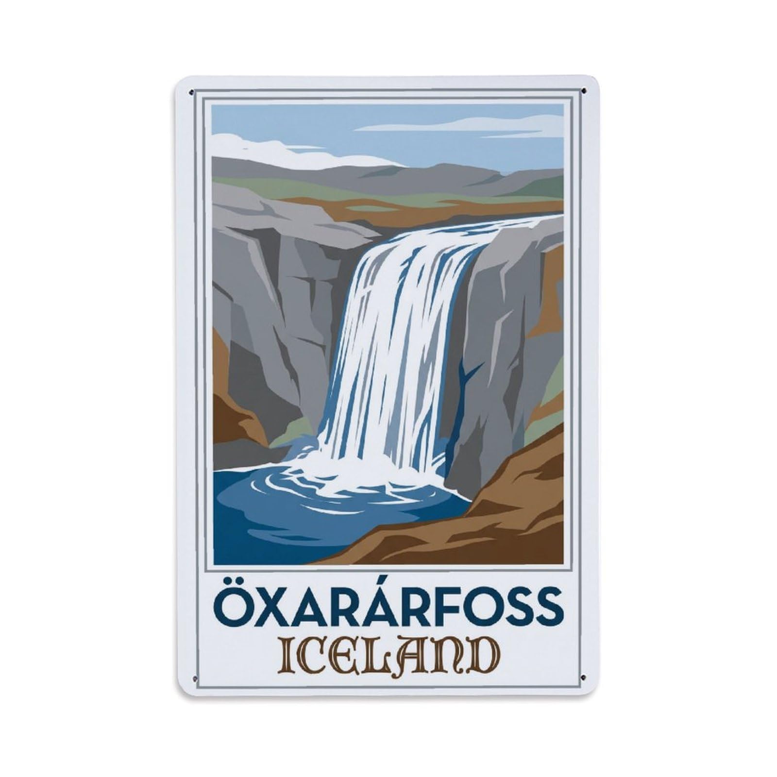 Gead 8X12inch Style Vintage Travel Oxararfoss Iceland Waterfall Metal Tin Sign