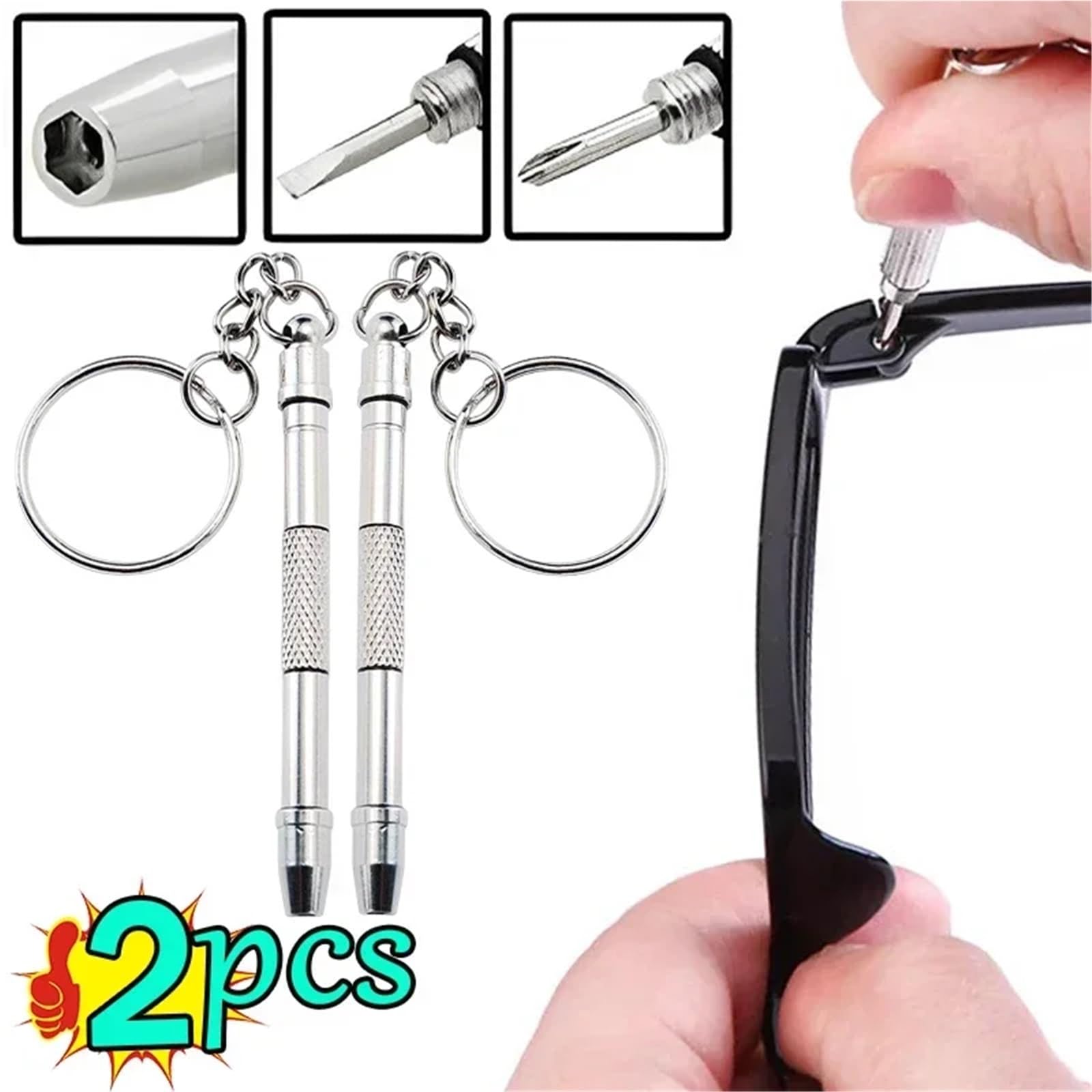 Set di cacciaviti for occhiali da 2 pezzi con portachiavi for riparazione orologi Nero(5pcs)