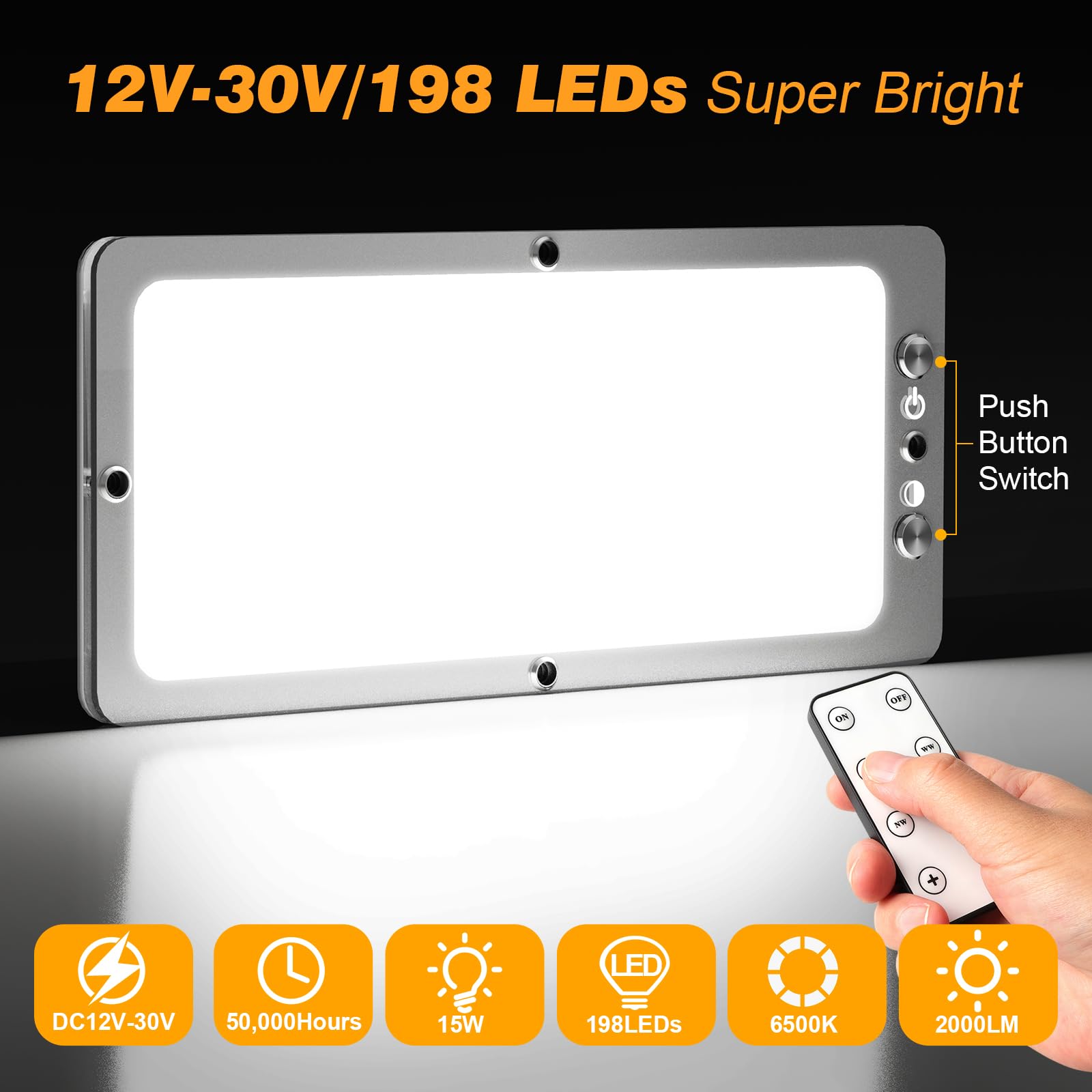 Kriogor Led-binnenverlichting, 12 V, 198 leds, met schakelaar, 2000 lm, verstelbaar, voor camper, boot, caravan, 3000-4500-6000 K