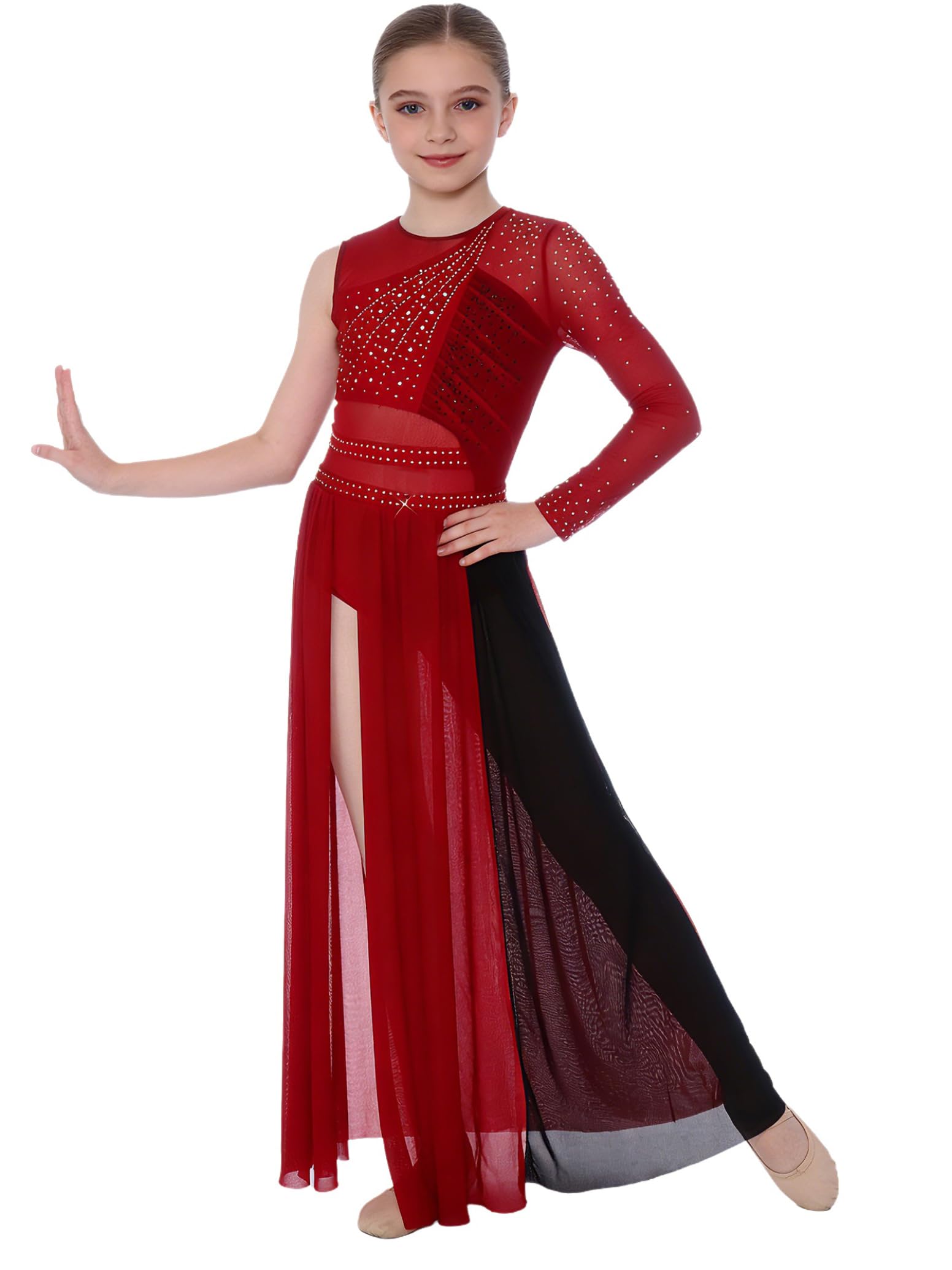 inlzdz Abito da Ballo Lirico Contemporaneo Bambina Strass Body da Pattinaggio Artistico Leotards Danza Classica Vestito da Balletto Samba Rumba Salsa