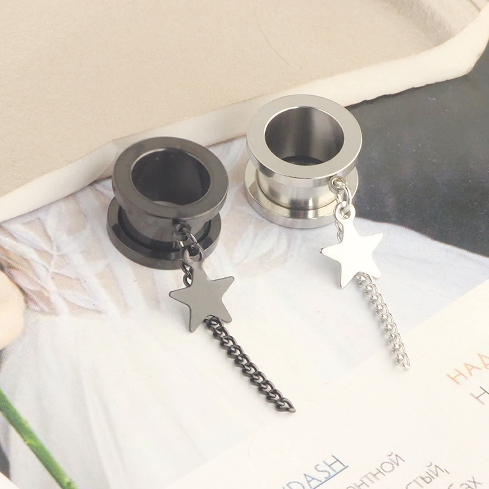 Daesar Ohr Tunnel Set, Plugs 6-25MM Edelstahl Hängend Stern mit Schraubverschluss Ohrringe Piercing Tunnel Plug