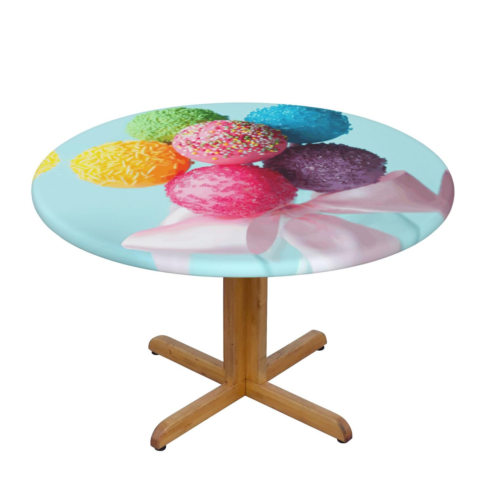 YQxwJL Candies Print Round Picnic Tablecloth, Elastic Fitted Table Covers For 90-140 Cm Tables Camping Indoor Outdoor