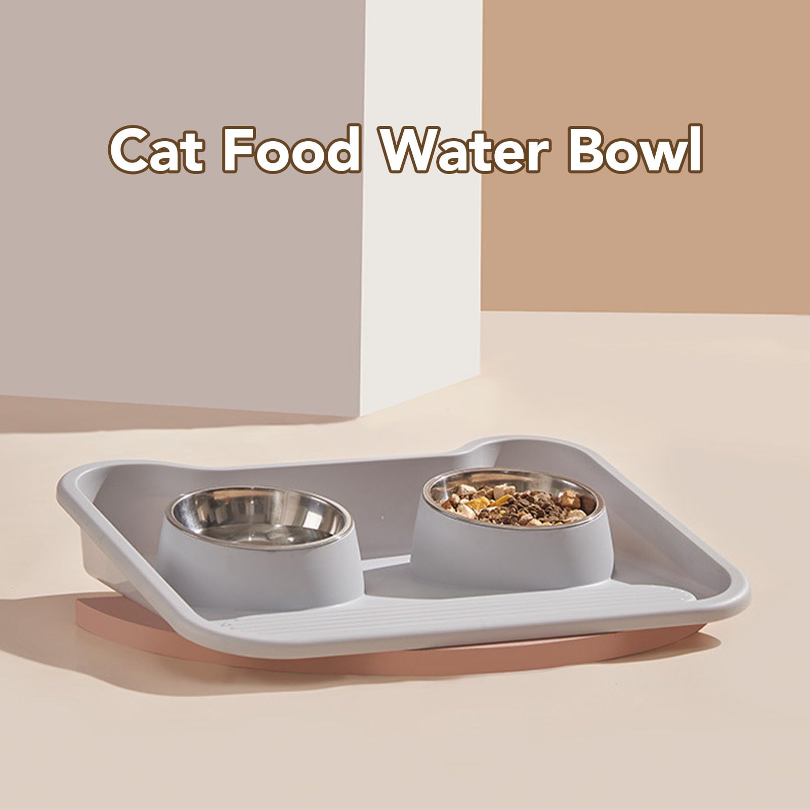 Ciotola per Cibo per Acqua per Gatti con Inclinazione di 15°, Doppia Ciotola per Animali Domestici in Acciaio Inossidabile con Bordo Rialzato Facile Pulizia (Grigio)