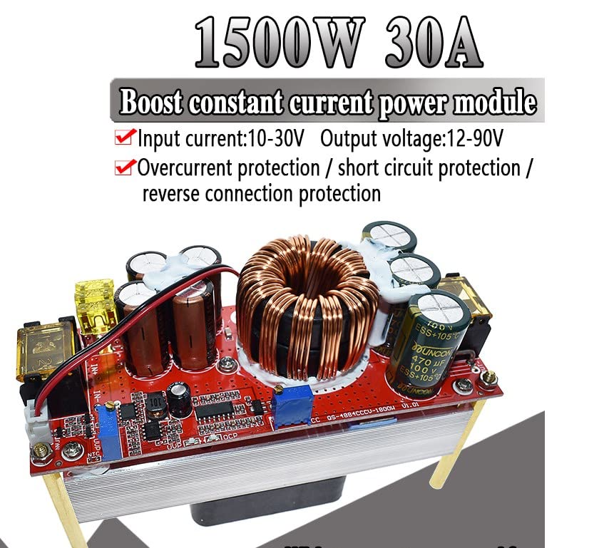 1800W DC-DC Boost Converter 40A – Aufwärtswandler 10-60V Auf 12-90V, Konstant Strom, Mit Verpolungsschutz