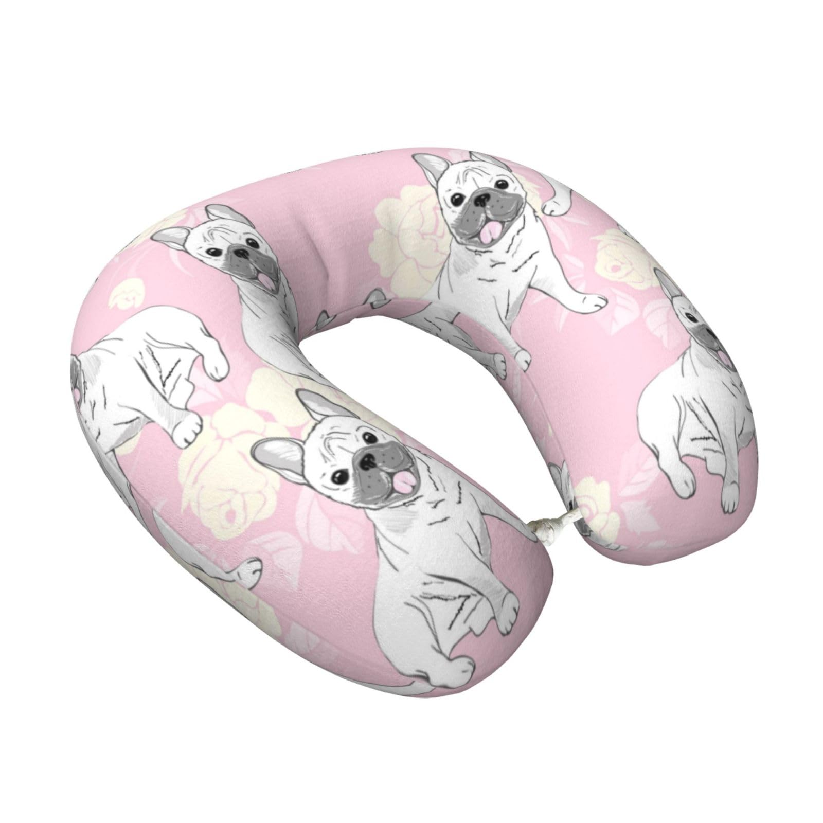 LKYMOH Cute French Bulldog, Travel Neck Pillow U-Shaped Memory Neck Support Soft Comfortable With Washable Cover For Airplane Car Traveling and Office
