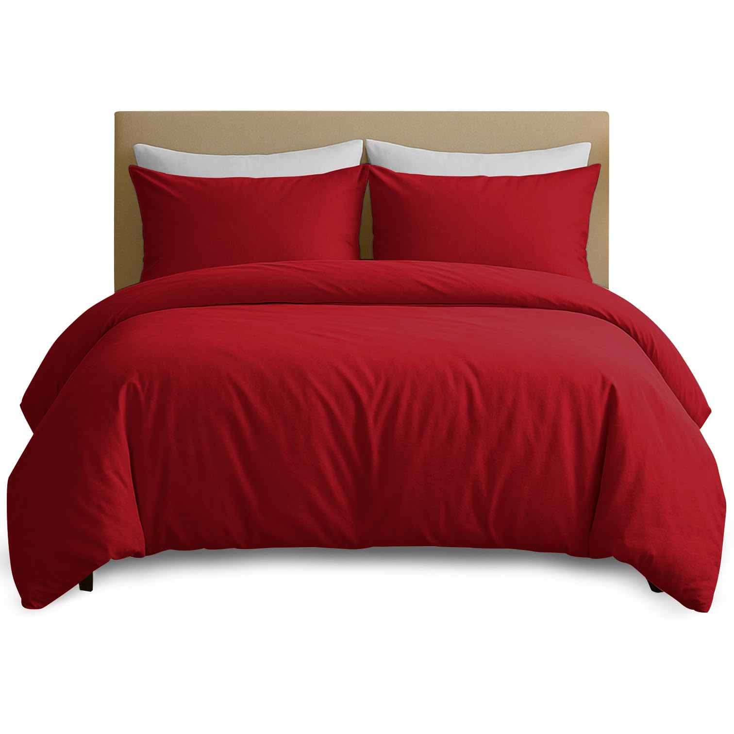 Hafaa Burgundy King Size Duvet Cover Sets - Brushed Microfiber Duvet Cover With 2 Pillowcases - Kingsize Quilt Cover Set