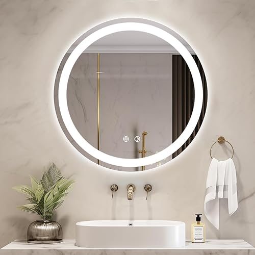 Miniatura 13 de WallBeyond Espejo de baño LED con luces, espejo de baño redondo de 24 pulgadas con luz frontal y retroiluminada, espejo LED antivaho para baño, 3