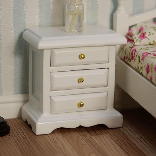 Miniatura 3 de Mesita de noche en miniatura 112 Muebles para casa de muñecas, mesita de noche para dormitorio, cajón, gabinete, modelo, accesorios, mini, escena,