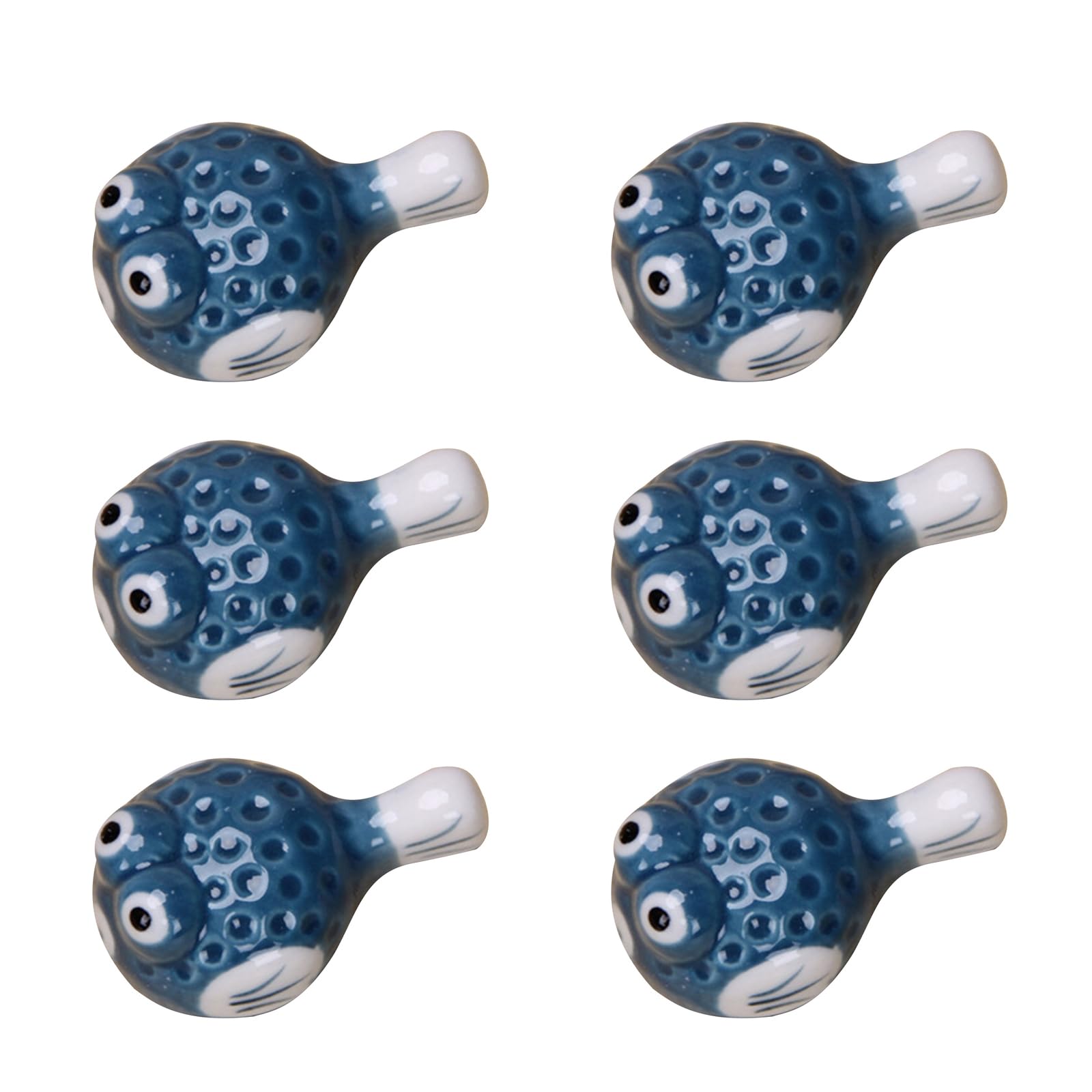 Jazuaiao 6 Pieces Cute Pufferfish Shaped Ceramic Chopstick Rests Spoon Fork Holder Ceramic Chopstick Holders for Kitchen Utensil Pufferfish Holder