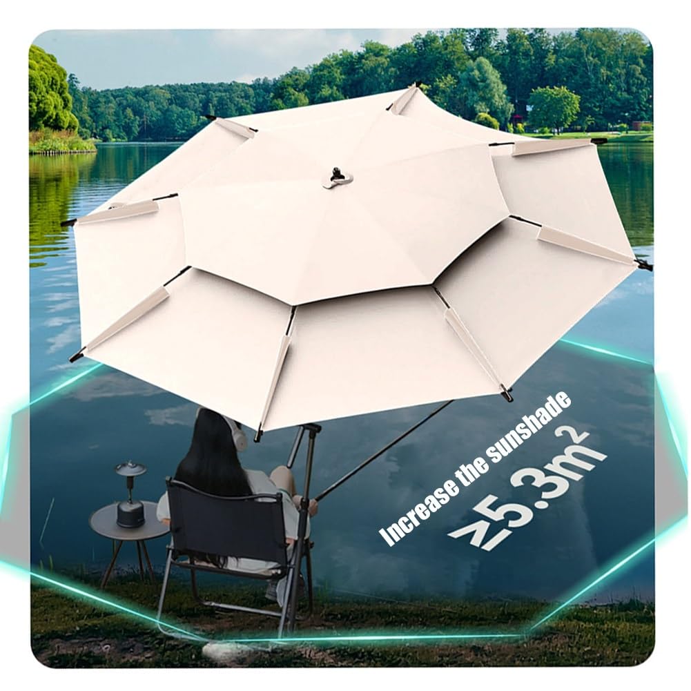 240 cm UV50+ Składany Parasol Wędkarski Wodoodporny Wiatroszczelny, Przenośny Parasol Podróżny z Regulacją Nachylenia i Wysokości, Parasol Kempingowy na Plażę