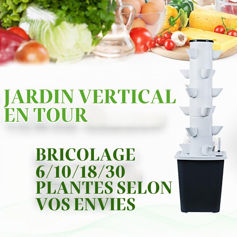 Tour hydroponique à 30 dosettes, système de culture hydroponique de jardin pour herbes, fruits et légumes, kit de culture aéroponique avec pompe hydratante, pots en filet, minuterie pour herbes