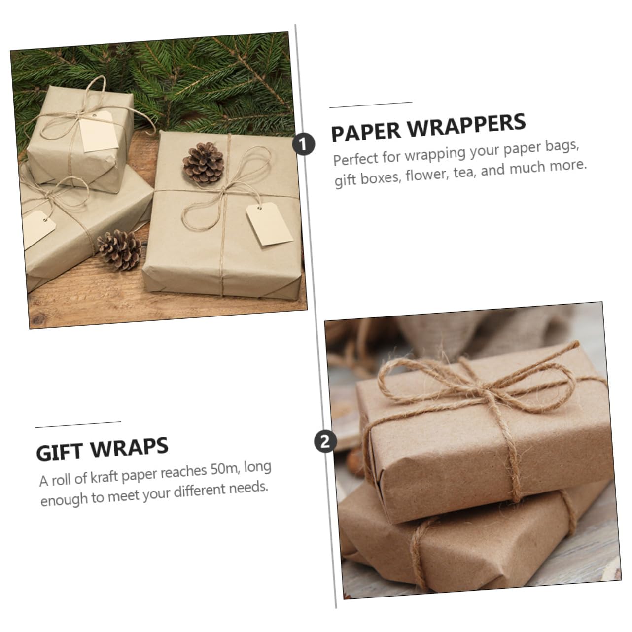 Beavorty Juego de Rollos de Papel Kraft de 38 Cm X 50 M Papel de Kraft para Manualidades Rollo de Marrón
